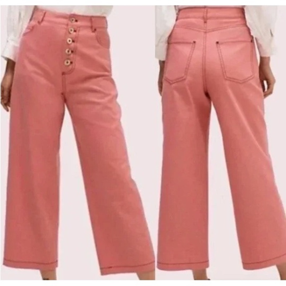 Kate Spade New York Heather Pink Button Fly Wide Leg Cropped‎ Pants Size 0